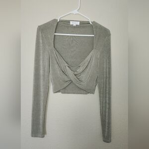 Mable Gray Metallic Long Sleeve Crop Top Size Medium